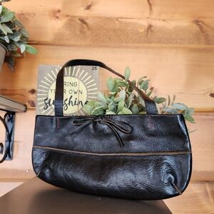 Christopher Kon Vintage Black Leather Shoulder Handbag Purse Pebbled Leather Bow